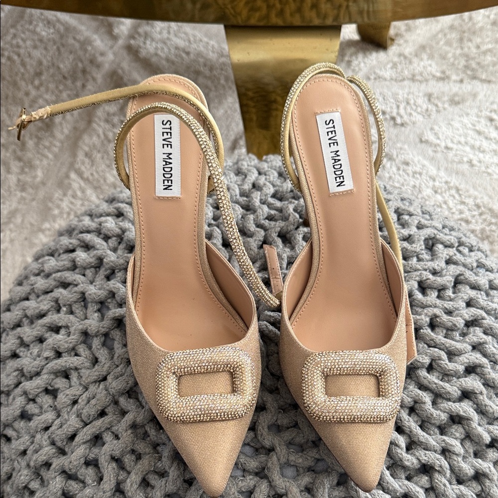 Steve Madden Beige Embellished Glitter Heels. Sz 10. NWOB